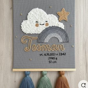 kişiye Özel İsimli bebek panosu | bulut ve gökkuşağı temalı