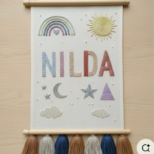 kişiye Özel İsimli bebek panosu | bulut ve gökkuşağı temalı