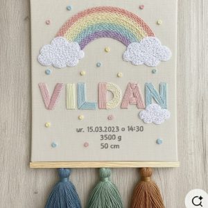 kişiye Özel İsimli bebek panosu | bulut ve gökkuşağı temalı